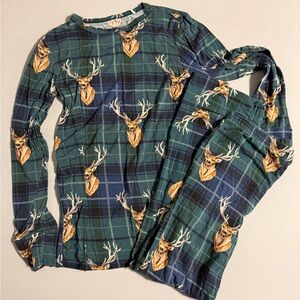 Posh Peanut Kids Green and Blue Plaid Pajamas with Deer Print
